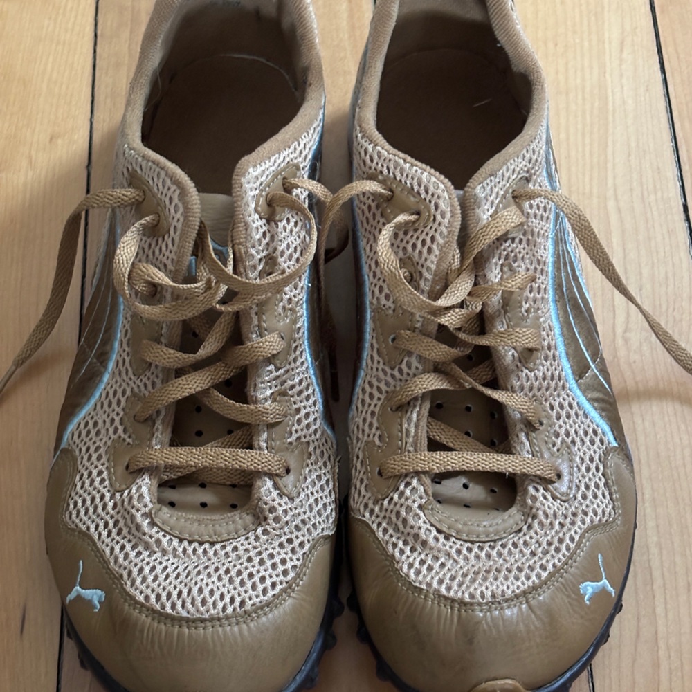 Puma Brown and Tan Sneakers with Breathable Mesh Design